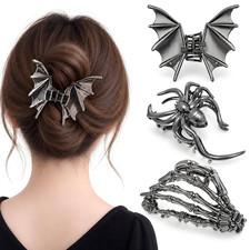Halloween Hair Clips 3 Pack Gothic Bat Wing Spider Skeleton Hand Claw