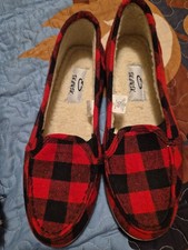Womens Red Plaid Slipper/Loafers By Ikonik Size 8 Comfotabe Faux Fur Inside