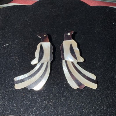 Karla Jordan (Unsigned) Toucan Mother Of Pearl Inlay Pierced Earrings