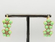 Vintage 90s Gold-Tone Green Painted Glass Cluster Earrings Chic Style