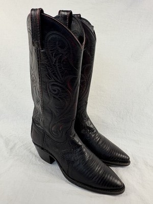 Dan Post Black Teju Lizard & Leather Upper Cowboy Boots 14045 Size 5.5 M