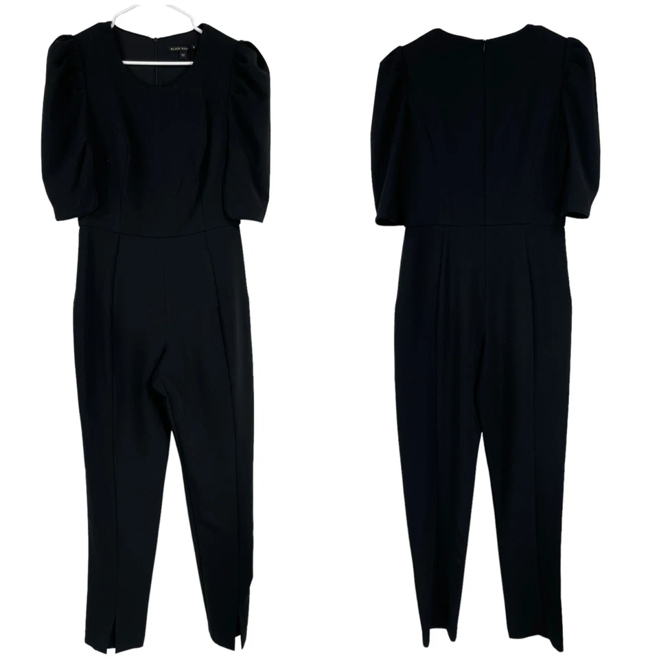 Mono Negro Halo Nuevo con Etiquetas Russo Puff Hombro Negro Talla 6 Pierna Ajustada Bolsillos Delanteros Foto 3 de 4