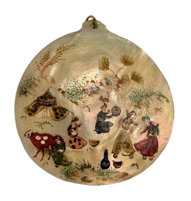 Vintage Persian Hand Painted Mother of Pearl Pendant Scene