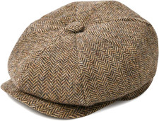 BOTVELA Men's 8 Panel Wool Blend Newsboy Flat Cap 7 1/8 Herringbone Light Khaki