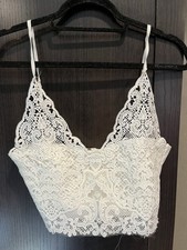 Women's White Lace Floral Sheer Bralette Bra Spaghetti Straps Wireless S