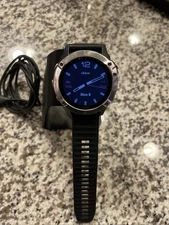 Garmin Fenix 6 Multisport GPS Smartwatch With Black Band and charging stand READ