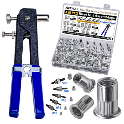 Pressure Rivet Nut Tool Kit, 430Pcs Aluminum Rivet Nut Combination (M8/M6/M5/M4/