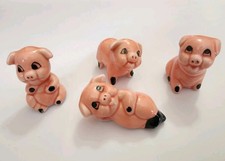 Vintage Porcelain Pig Miniature Figurines Set Of 4 pink all unique