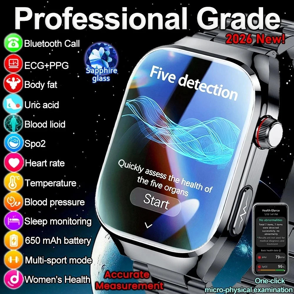 2025 New Medical Grade Smart Watch Blood Pressure Oxygen Heart Rate Bluetooth