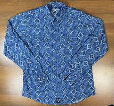 Wrangler Rock 47 Pearl Snap Western Shirt Mens XL Blue Geometric Cowboy