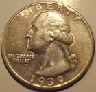 1939 S Washington Silver Quarter,  Better Grade, (39SEG1)