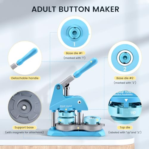 Button Maker Machine Multiple Sizes, 1''/1.25''/2.25'' Button Press Pin Maker - Picture 4 of 7