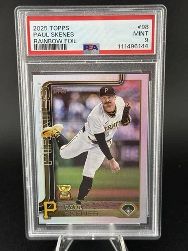 Paul Skenes 2025 Topps #98 Gold Cup Rainbow Foil Pittsburgh PSA 9