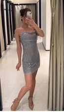 Zara Silver Rhinestone Short Dress 4772/341 Size M Bloggers Fav Party Wedding