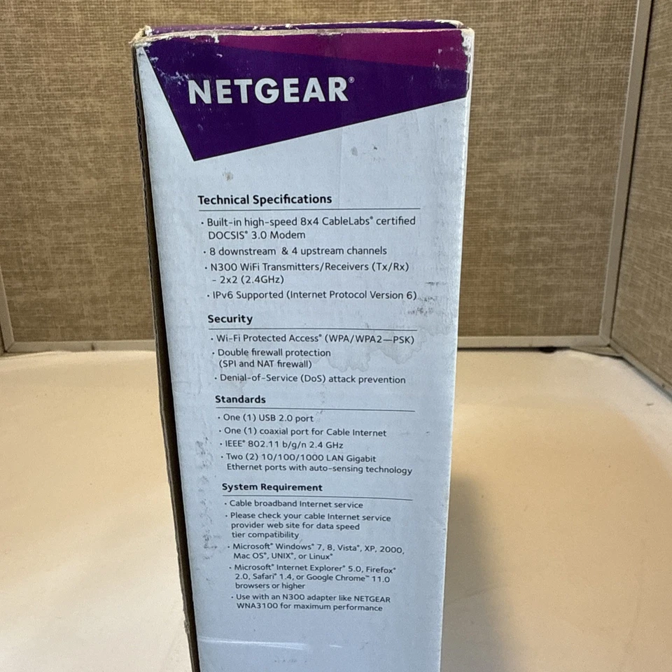 NETGEAR DOCSIS 3.0 Cable Modem Router Combo N300 WiFi C3000 NEW Open Box Inspect - Image 2 of 4