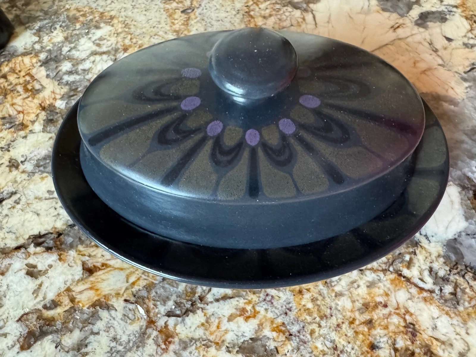 Franciscan Earthenware Zanzibar Butter Dish with Lid Mid Century Black Purple