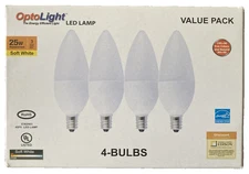OptoLight LED Lamp value pack of 4 bulbs - 25W replacement - soft white 2700k