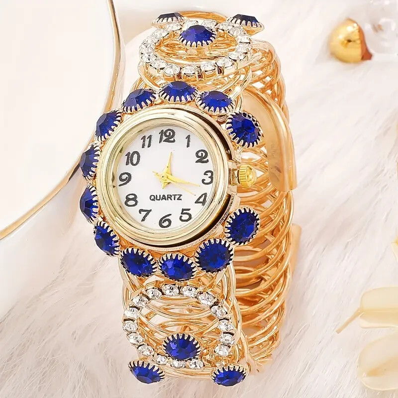 Monte Carlo Beaded Bracelet Watch NWT Blue White Faux Pearl Adjustable Boho Chic Dainty Blue Motherof Pearl Face Bracelet Watch  main image 2