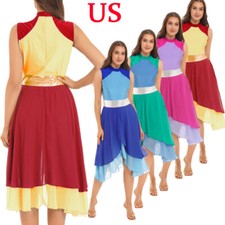 Womens Asymmetrical Color Block Lyrical Dance Dress Liturgical Praise Costume