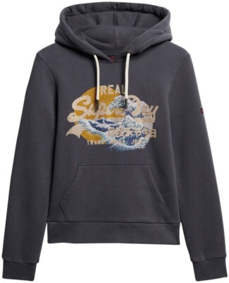 SUPERDRY Kapuzensweatshirt TOKYO VL GRAPHIC HOODIE Ebony Damen Pullover - Gr. L