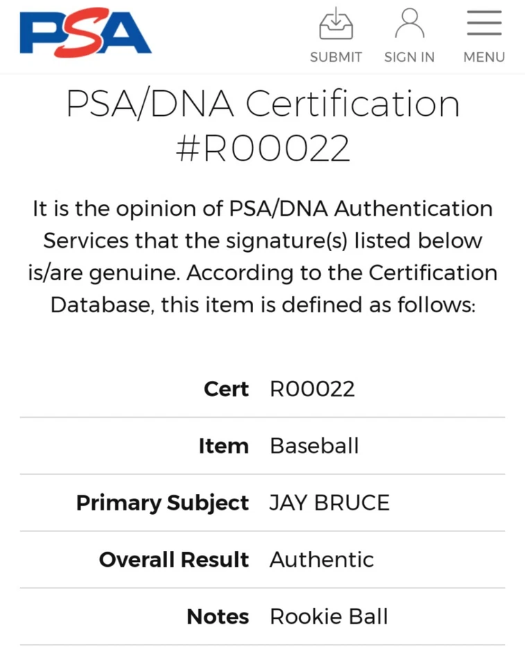 Jay BRUCE AUTO ROMLB Baseball REDS INDIANS METS MARINERS PSA/DNA ROOKIE YANKEES - Image 3 of 3