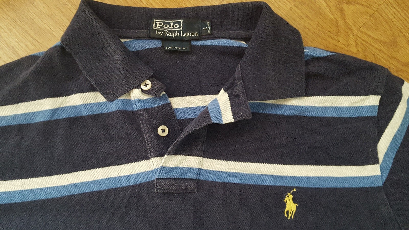 PONY Polo Ralph Lauren maglietta maglietta maniche corte blu navy a righe taglia L