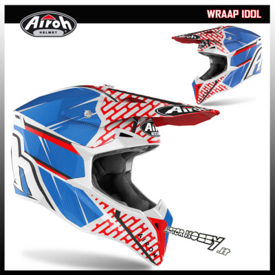 HELM CROSS ENDURO MOTARD AIROH WRAAP IDOL ROT BLAU GLÄNZEND