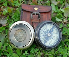 Antica bussola tascabile in ottone nautica vintage Stanley London 1885 con sc...