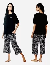BRAND NEW DKNY Woman’s 2 Piece Pajama Set Short Sleeve Capri Set Black Large