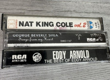 Vintage Lot of 3 Various Cassette Tapes Eddy Arnold, Nat King Cole, George Shea