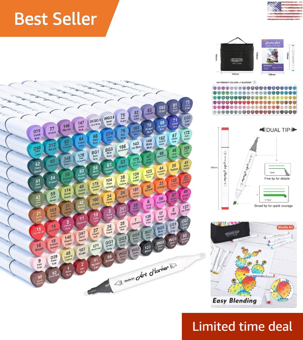 121 Colors Dual Tip Art Markers 120 Colors Blender Marker