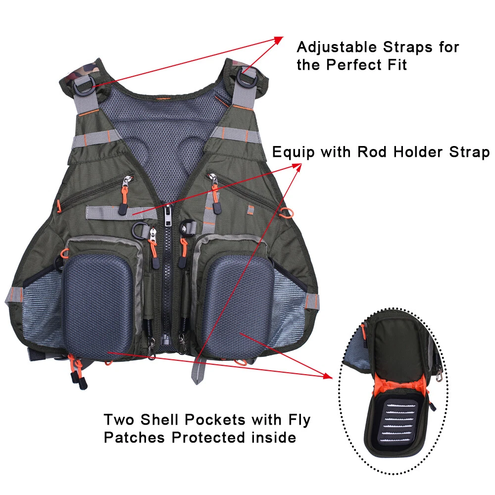 Fly Fishing Backpack Multi-pocket Vest Pack Chest Mesh Bag Adjustable Size