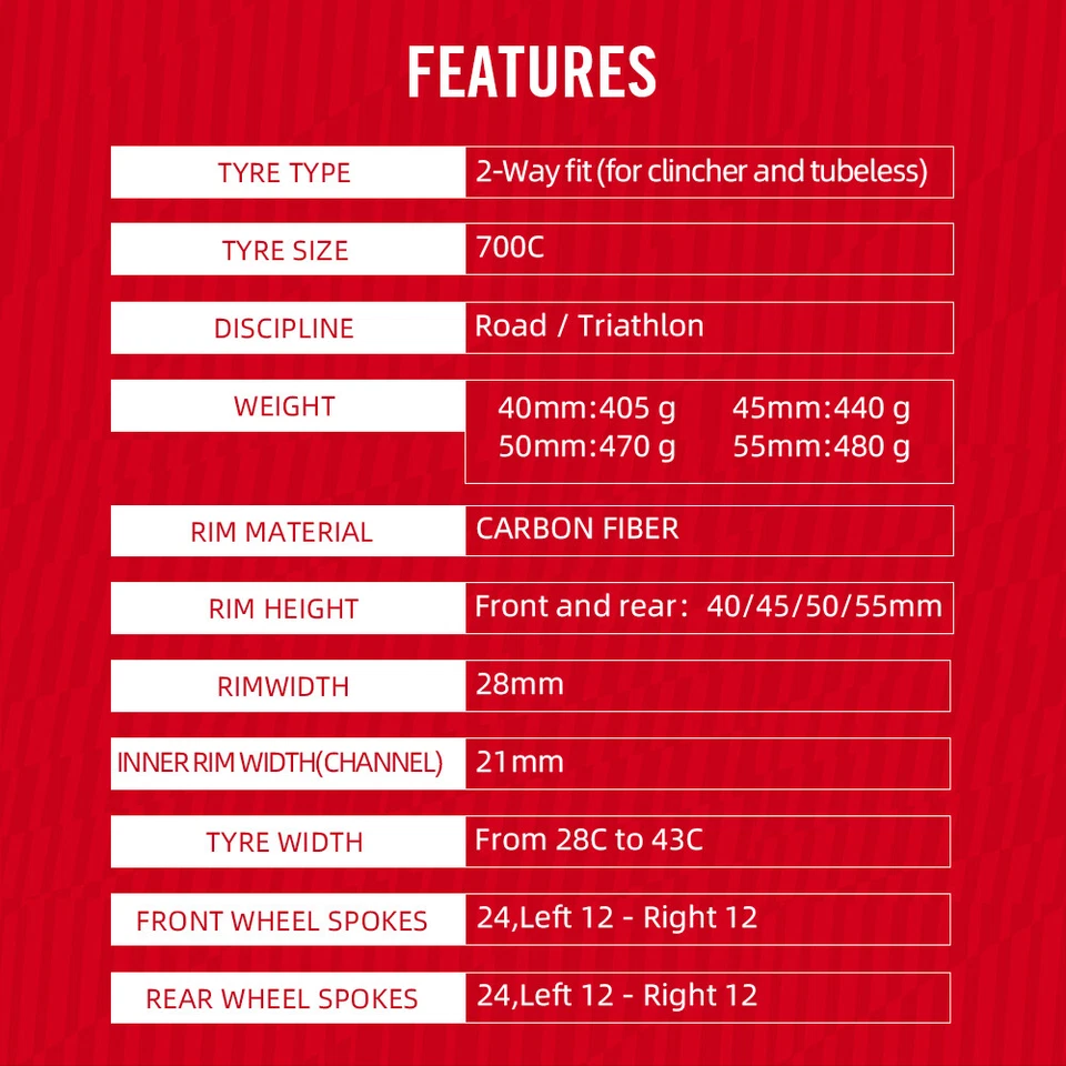 700C Carbon Rennrad Scheibenbremse 40/45/50/55mm Drahtreifen Schlauchlos Felgen - Bild 2 von 4