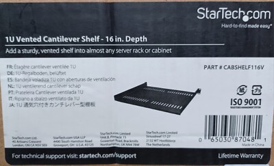 StarTech.com 1U vented cantilever shelf, 16in depth, new