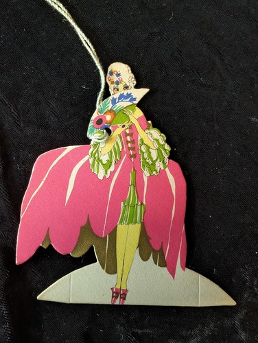 Vintage Bridge Tally Card Buzza Co. Woman Hidden Fan Pink Art Deco See Details - Picture 1 of 7