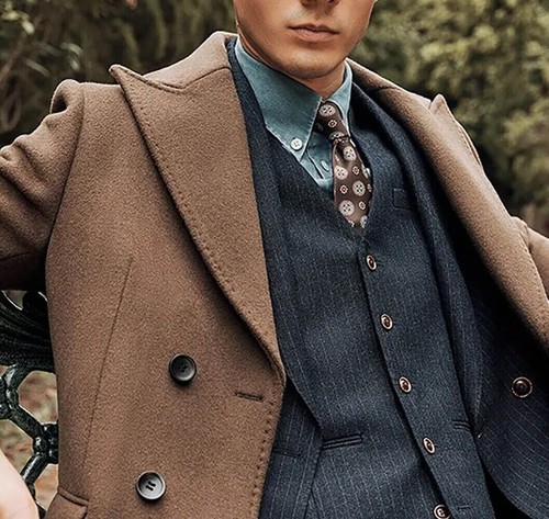 Cappotto Uomo Marrone Doppia Fila Giacca Collo Largo Invernale Lungo Caldo Custom - Foto 7 di 12