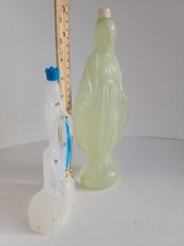 Vintage Virgin Mary Holy Water Figures Plastic Bottles, 2 and 1 w/ Contents