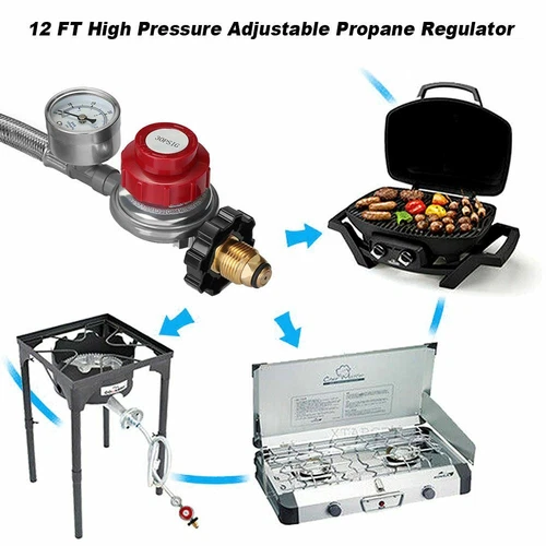 Indicador de manguera regulador de gas propano ajustable de alta presión de 12 pies de acero inoxidable EE. UU. - Imagen 9 de 9