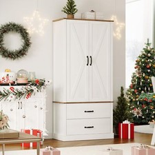 Tall Kitchen Pantry Cabinet, Farmhouse Storage Cabinet with Barn Doors Drawers