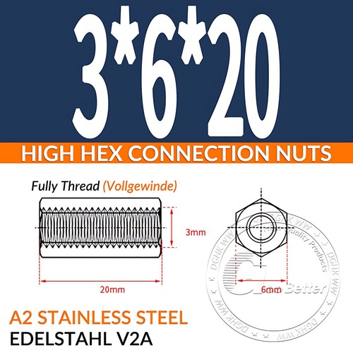 HIGH HEX CONNECTION NUTS HEXAGON CONNECTOR ROD BAR STUD LONG NUT M2 M3 M4 - M24 - Picture 67 of 197