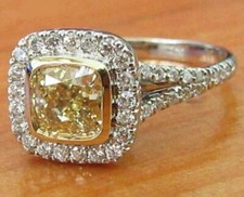 2 Ct Cushion Cut Simulated Citrine Halo Engagement Ring 14K White Gold Plated