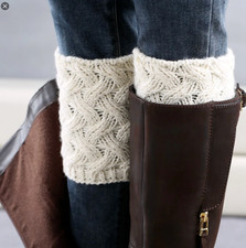 Leg Warmers Women Short Thick Acrylic Knitted Boot Cuffs White 