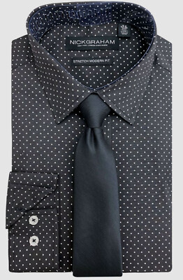 Nick Graham Men's Modern Fit Button Down Dress Shirt, Black, M