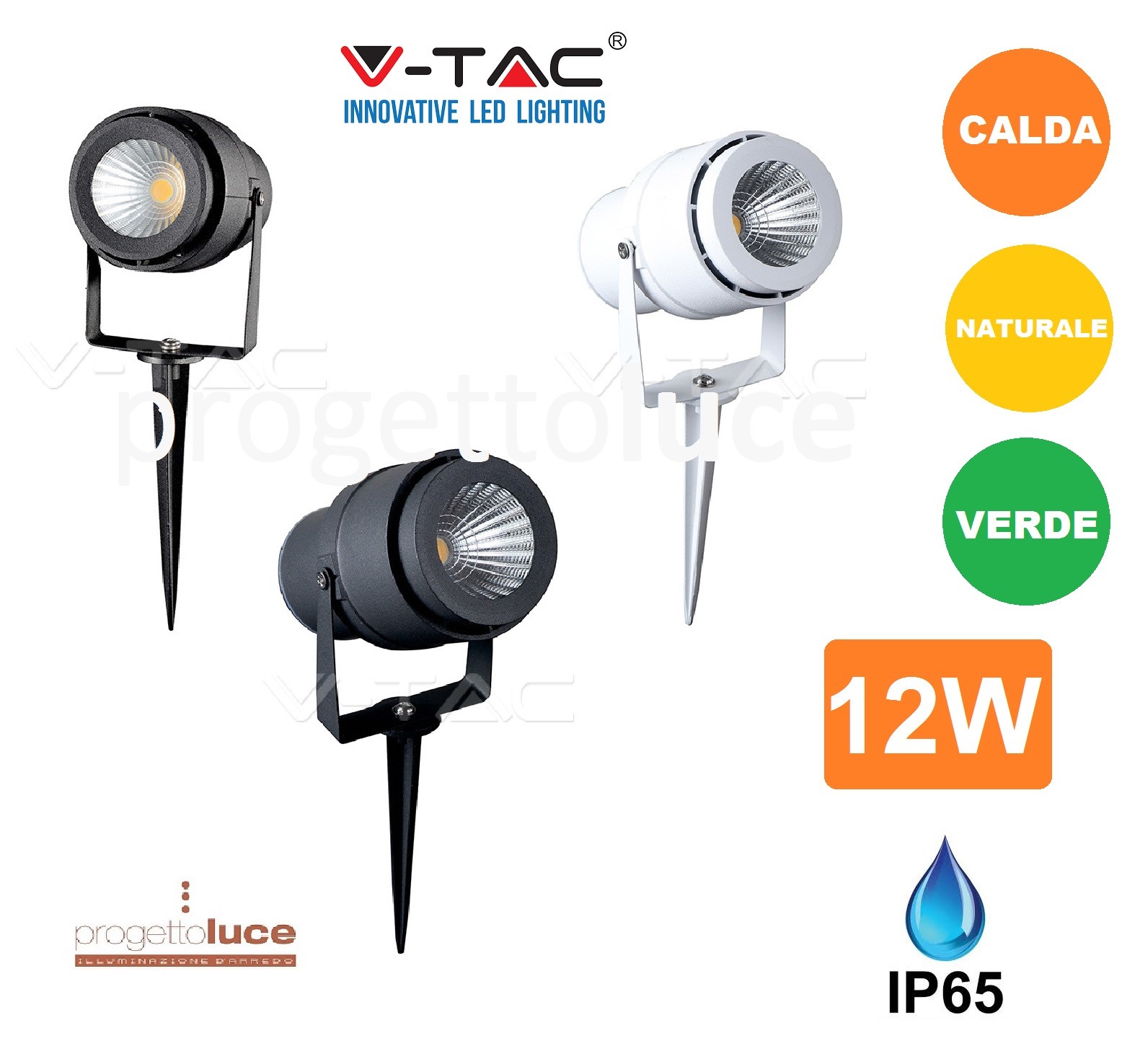 V-TAC FARETTO LED ORIENTABILE DA GIARDINO CON PICCHETTO 12W NERO BIANCO GRIGIO