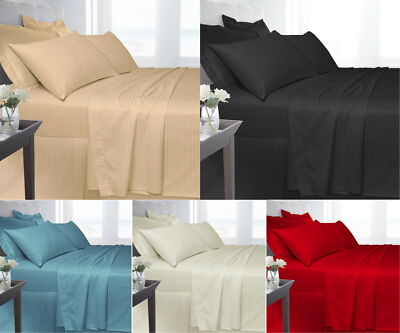 Egyptian Cotton Satin Stripe 250 Thread Fitted Bed Sheet Bed Linen