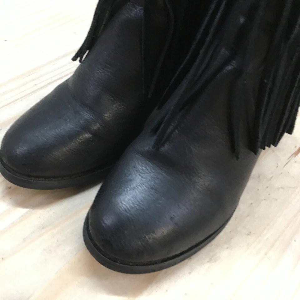 Sbicca Boots Womens 6 Vintage Collection Fringe Ankle Booties Heels Black Zipper - Image 4 of 4