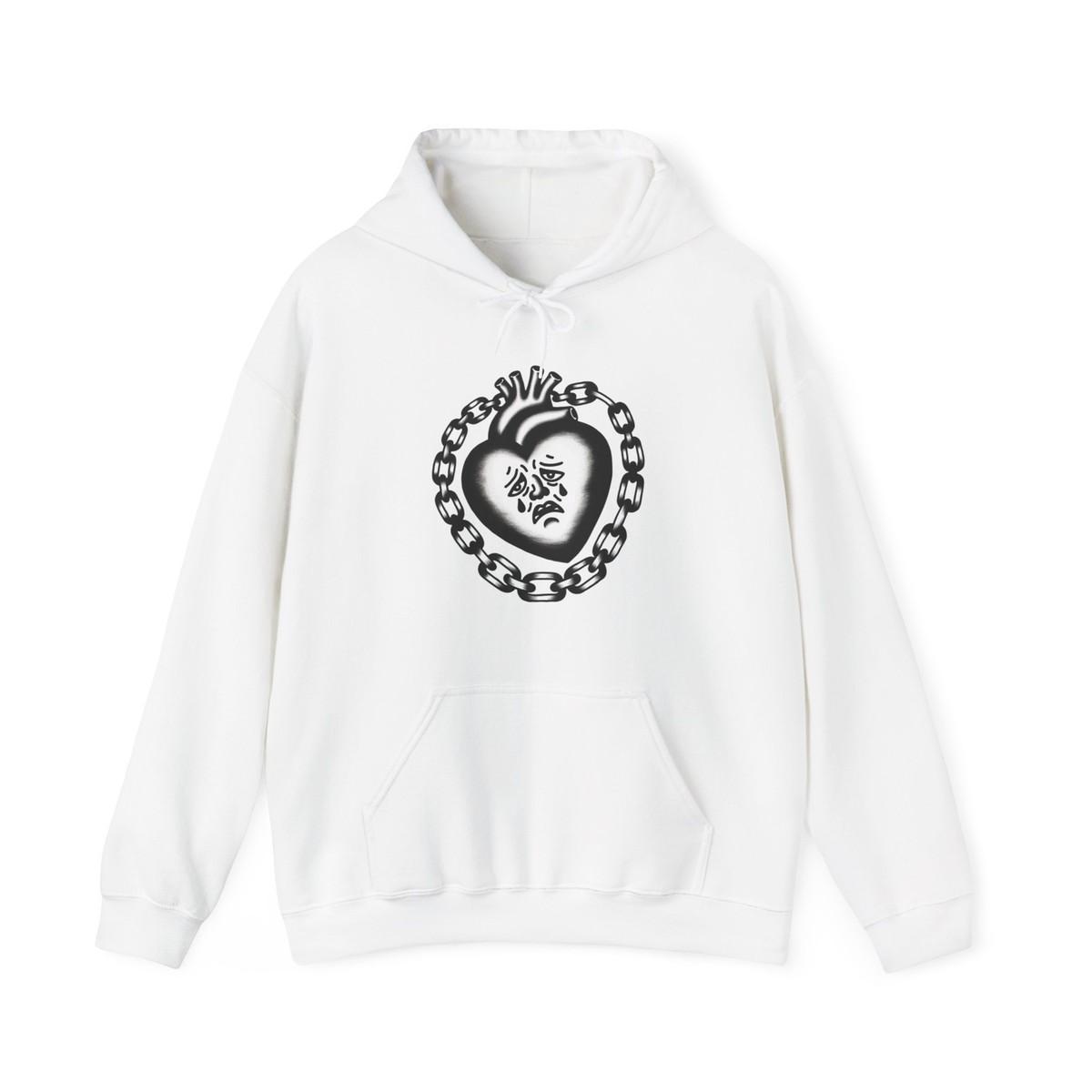 Adult Hoodie Sweatshirt Traditional Tattoo Art Heavy Heart Chain 