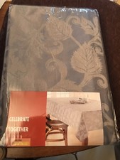 Fabric Tablecloth BY CELEBRATE FALL TOGETHER 60 x 84 Oblong Grey Leaf Swirl NWT