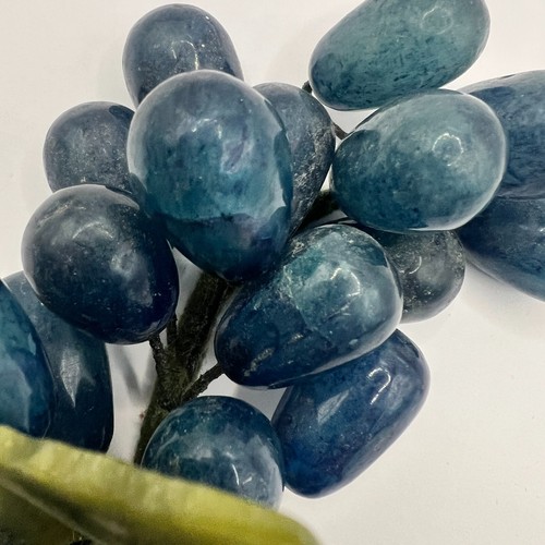 Vintage Blue Alabaster Marble Grapes Bunch Rare Carved Italy Green Stone Leaves - Picture 12 of 19