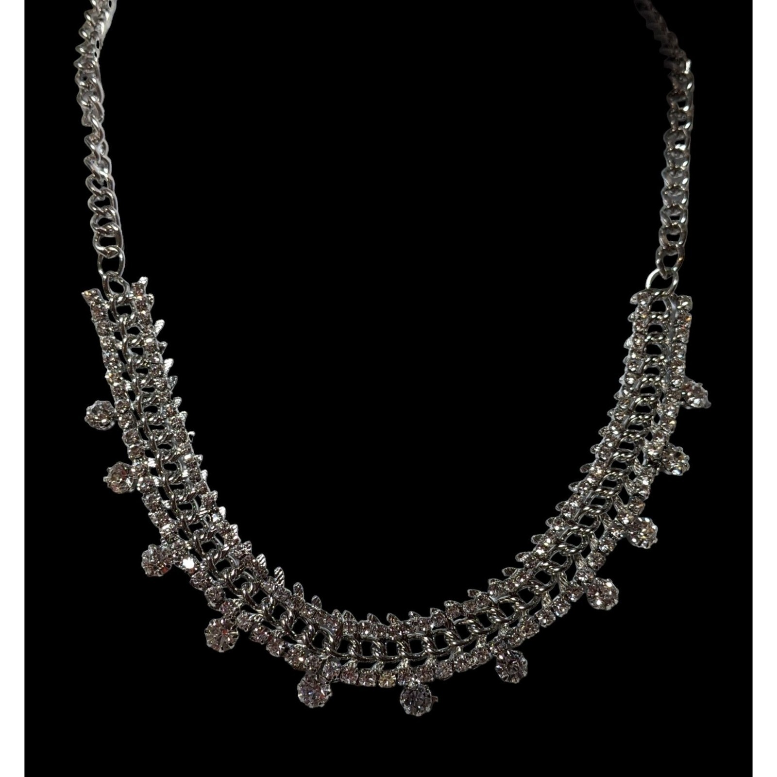Elegant Silver Rhinestone Statement Necklace - image 2